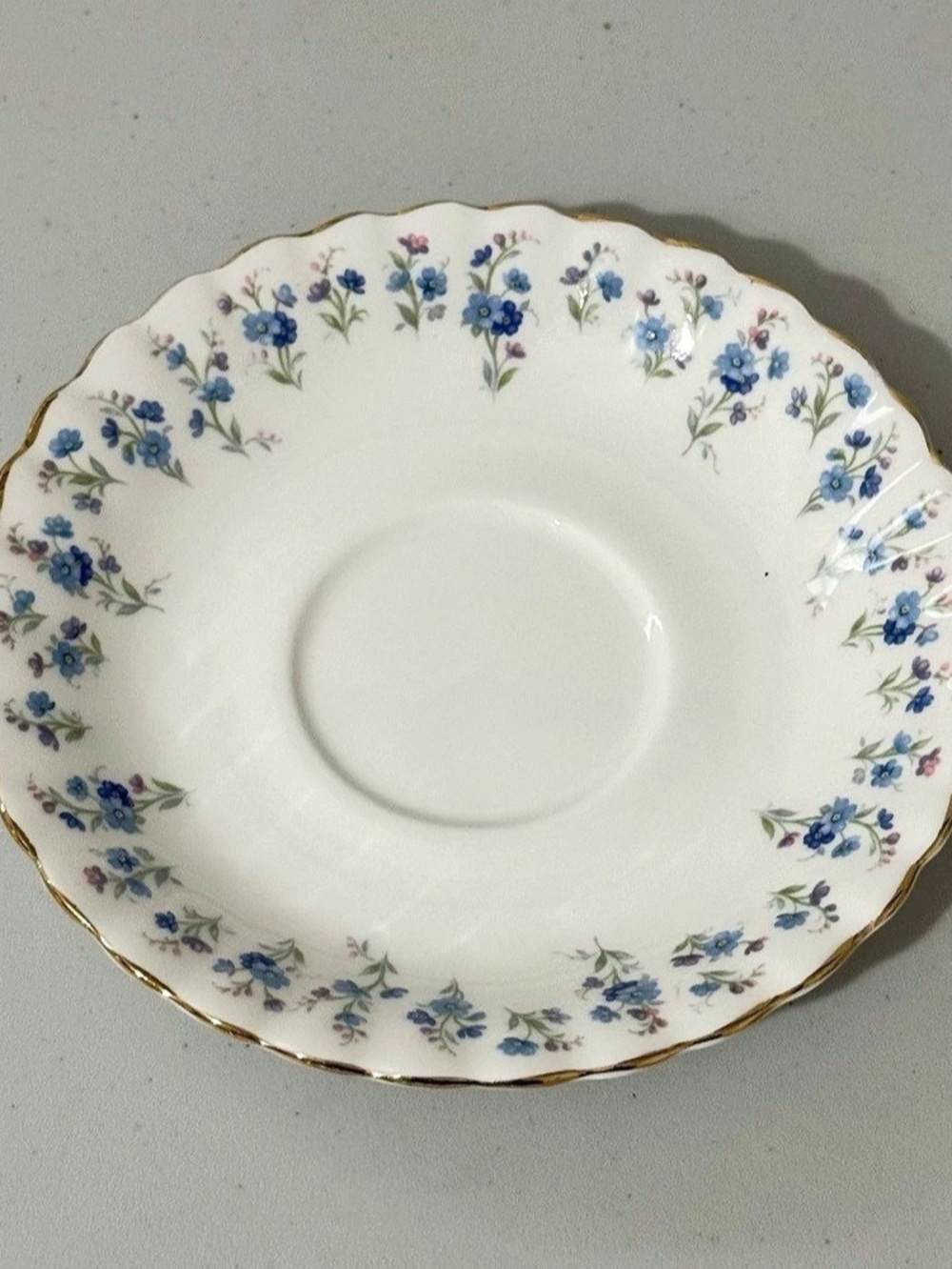 Royal Albert Memory Lane Teacup Saucer Floral Porcelain Saucer in White & Blue